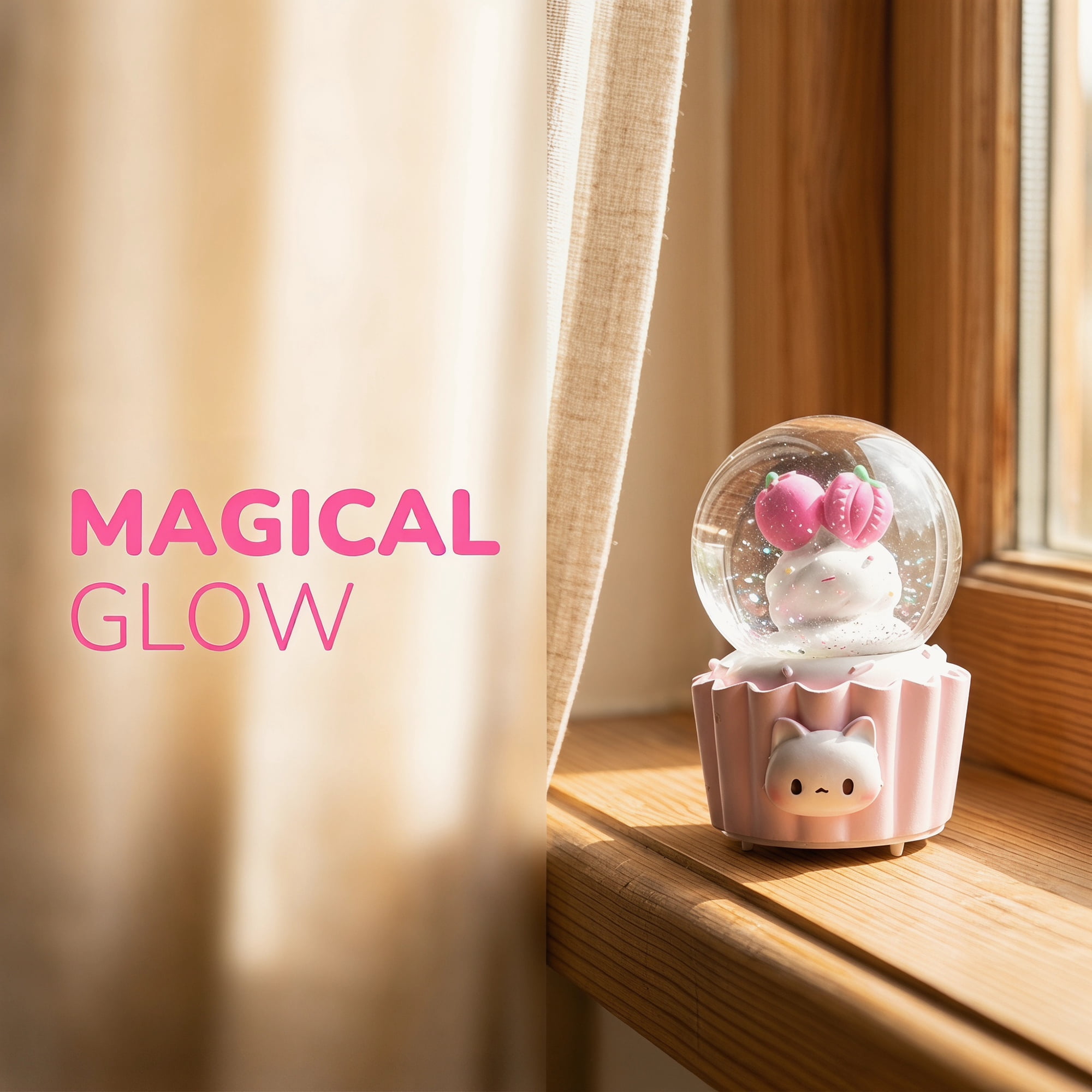 Unique Bargains Mini Resin Figurine Snow Light Up Crystal Ball Pink B 1.8" x 1.8" x 2.7"