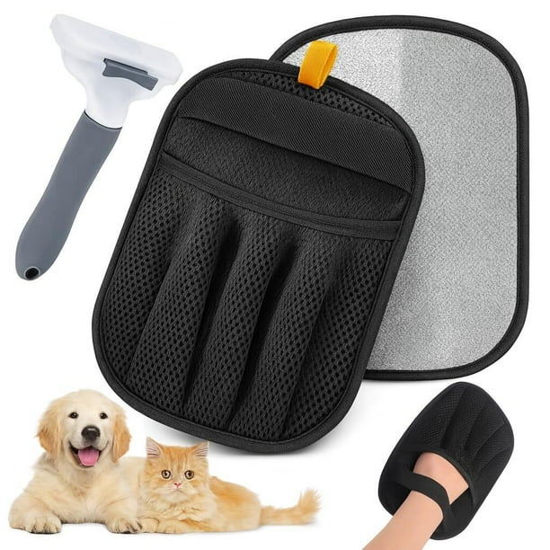2 guantes de depilación para mascotas para perros y gatos, guantes reutilizables de aseo y desprendimiento, removedor de piel electrostática para muebles, sofá y ropa incluye cepillo para