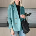 thumbnail image 4 of ASDFVBKG Women's Fall Winter Wool Blend Jacket Casual Notched Lapel Patch Work Knit Long Sleeve Double Breasted Pea Coat Loose Button Fashion Blazer Jacket Outerwear Light Blue M, 4 of 4