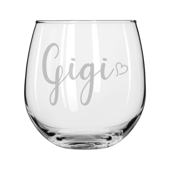 Wine Glass for Red or White Wine Gift Gigi With Heart (16 oz Stemless)
