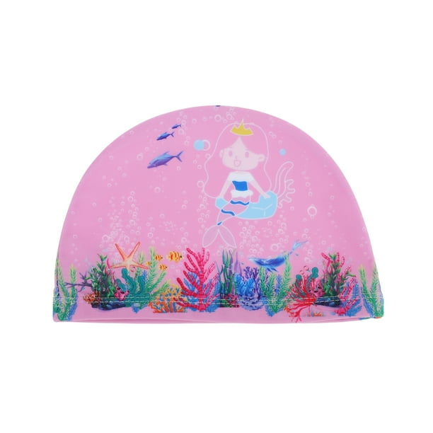 Gorro de natación de poliéster de dibujos animados de sirena rosa de 1 pieza