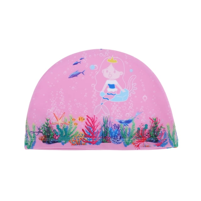 Gorro de natación de poliéster de dibujos animados de sirena rosa de 1 pieza