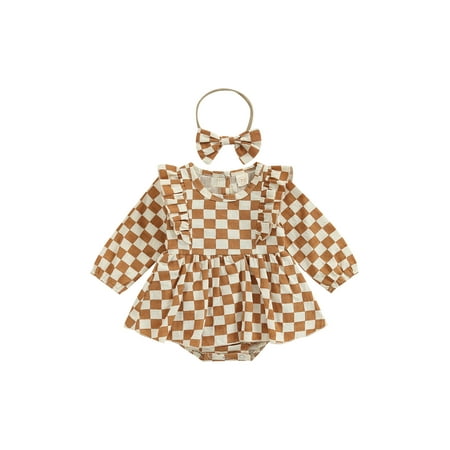 

Nokpsedcb Infant Baby Boys Girls Checkerboard Plaid Print Long Sleeve Romper Ruffles Jumpsuit Bodysuit Outfit Cute Fall Clothes Yellow 18-24 Months