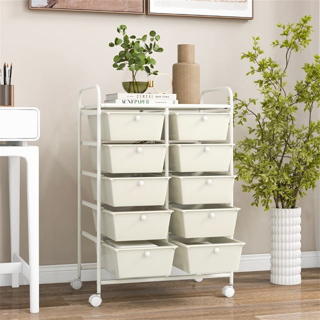 Costway Carrito Móvil Multiusos con 10 Cajones Organizador de Herramientas para Álbumes de Recortes Sobre Ruedas 65,5 x 37 x 87 cm