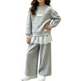 thumbnail image 3 of Zefriona Girls Floral Print Crewneck Sweatshirt and Wide Leg Pants 2-Piece Fall Set for Kids 0-13Y Gray Size 3T, 3 of 8