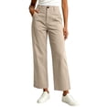 thumbnail image 2 of Oksale Chino Pants for Women Petite Straight Leg Khaki Pants with Patch Pockets High Waisted Button Casual Pants Trendy Trousers Beige 2XL, 2 of 10