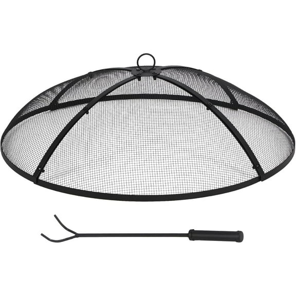 RedSwing Fire Pit Spark Screen, Fire Pit Screen 30inch Round with Handle & Poker, Heavy Duty Collapsible Outdoor Fire Pit Mesh Screens, Metal Firepit Lid for Patio Backyard Beach RV Camping, Black