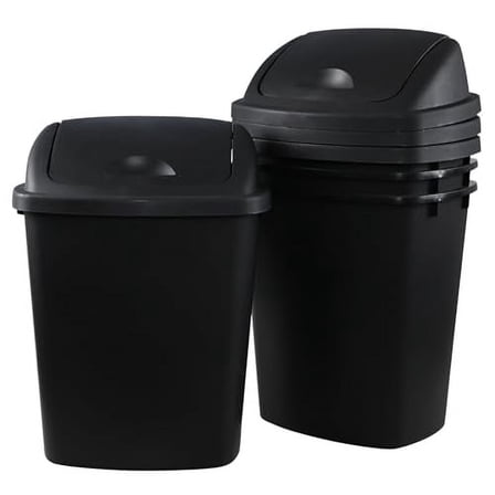 7 Gallon Plastic Swing-Top Trash Can, Kitchen Garbage Can with Lid, Black, 4 Pack