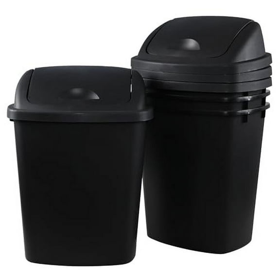 7 Gallon Plastic Swing-Top Trash Can, Kitchen Garbage Can with Lid, Black, 4 Pack