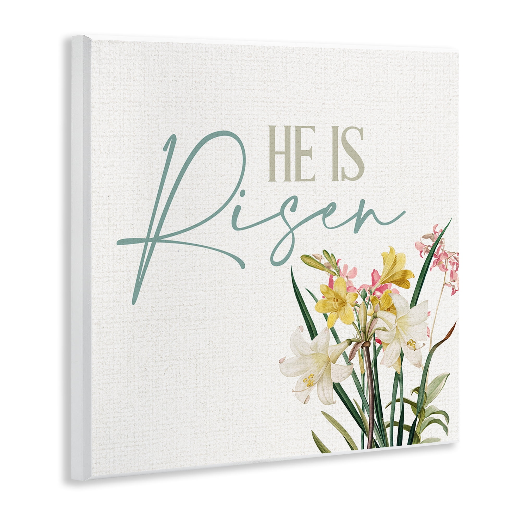 He Is Risen Religious Easter Holiday Flower Blossoms Wall Plaque Art, 12 x 12, By Kim Allen