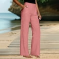 thumbnail image 2 of Pants for Women Casual Dress Wide Leg Work Slacks Stretchy Straight High Waisted Trousers Elastic Womens Pants Pink XXL, 2 of 9