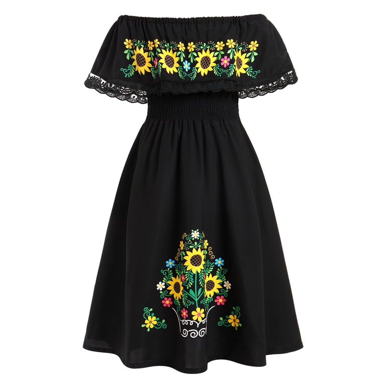 IBTOM CASTLE Mexican Dress for Girls Traditional Off-Shoulder Floral Embroidery Cinco de Mayo Fiesta Party Folklorico Dress 5-6 Years Black - Walmart.com IBTOM CASTLE Mexican Dress for Girls Traditional Off-Shoulder Floral Embroidery Cinco de Mayo Fiesta Party Folklorico Dress 5-6 Years Black - Walmart.com