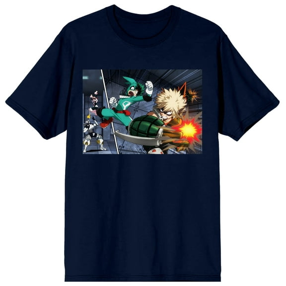 My Hero Academia Izuku Katsuki and Ochako Character Scene Navy Blue Graphic Tee - XL