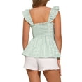 thumbnail image 3 of INSPIRE CHIC Women's Gingham Peplum Top Square Neck Sleeveless Summer Plaid Blouse XL Light Green, 3 of 5