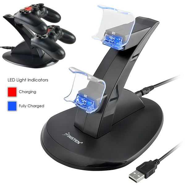 Insten For Dual Ps4 Controller Charger Station Charging Dock Stand With Usb Cord Cable For Sony Playstation 4 Ps4 Controllers Led Cradle Walmart Com
