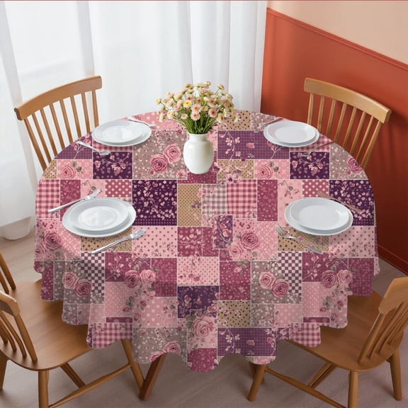 Pioneer Flower Floral Print Pattern Round Tablecloth 60 X 60 Inch, Wrinkle Resistant Wipeable Table Cloth for Kitchen Dining Picnic Patio Party
