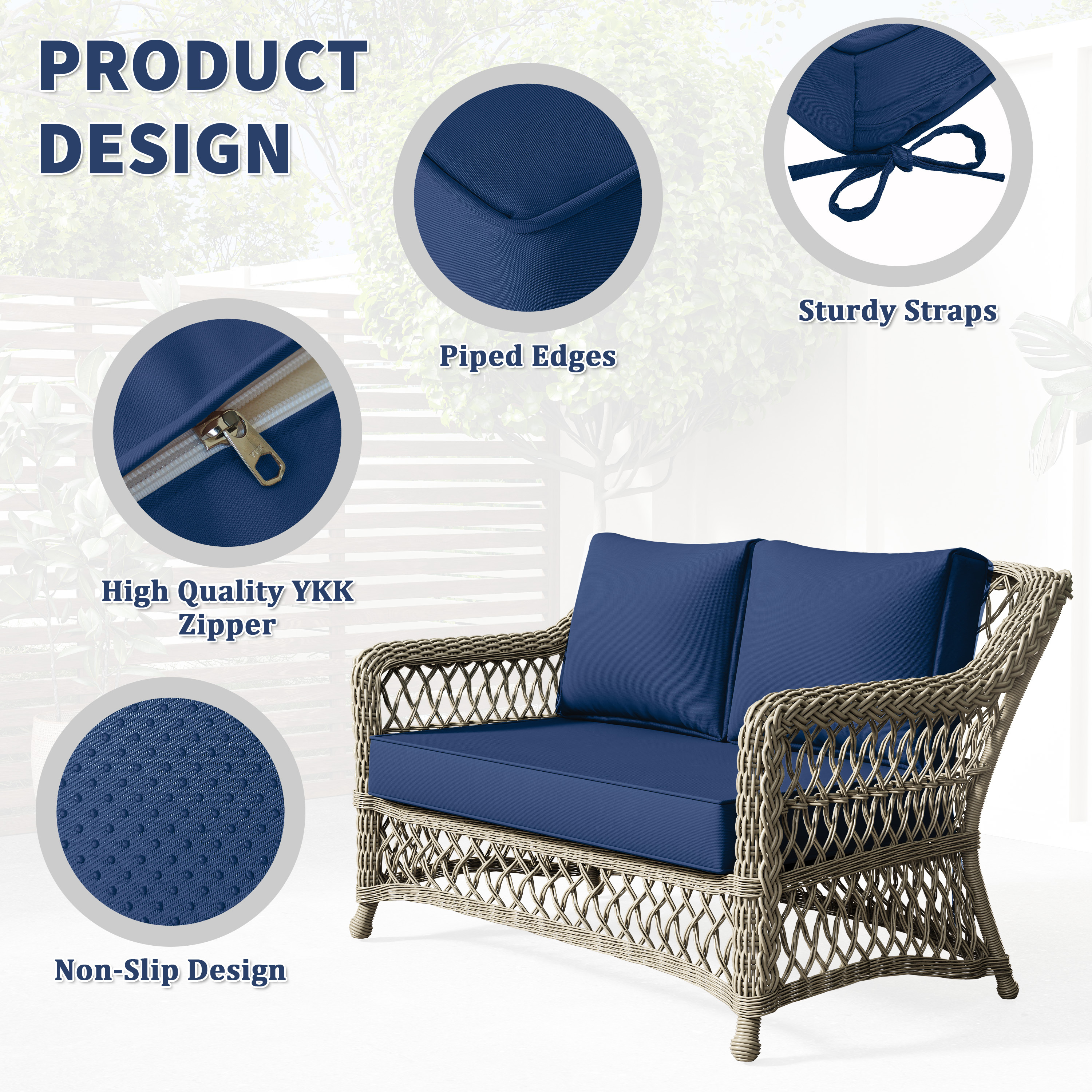 Kimunuk Outdoor Loveseat Cushion Set, 46" x 26" x 5" Waterproof Patio Furniture Cushions for Couch Bench Swing, Blue