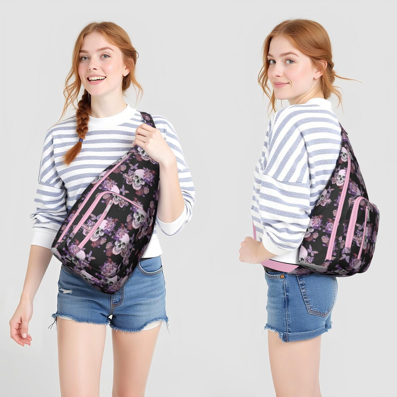 "Dead Day Inspired Crossbody Bag, Mexican Skull & Butterfly Print Shoulder Pack, Lightweight Durable Sling Bag for Men, Water-resistant Tactical Chest Bag with Retro Design"