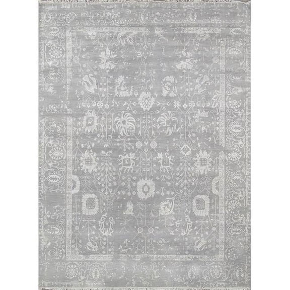 Pasargad Home Pasargad Home Transitional Collection Hand-Knotted Silk & Wool Area Rug- Grey - 8' 0' X 10' 2'