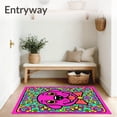 thumbnail image 3 of ODIKA 6'x9' Machine Washable Non-Slip Area Rug, Expressive Puppy Face Motif Surrounded by Colorful Spirals and Accents High Traffic Rug, Pink, 728092, 3 of 7