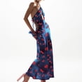 thumbnail image 4 of Vestido Vestido sin espalda para mujer, estampado floral, cuello halter, con cordones, ropa de fiesta sexy a la moda Kuymtek Azul T L para Mujer, 4 of 9