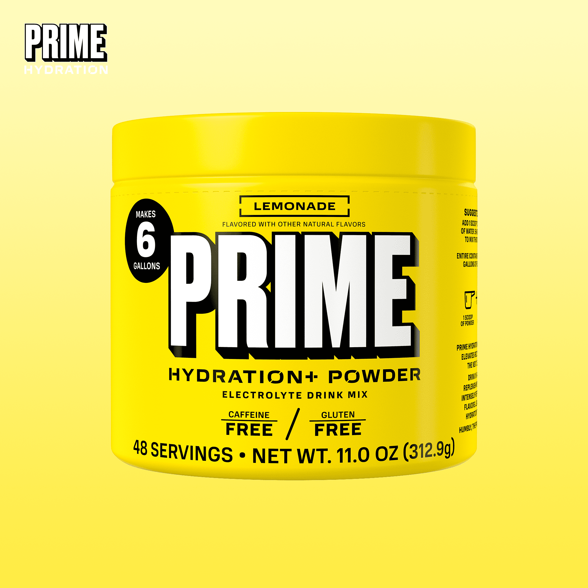 PRIME Hydration+ Lemonade Electrolyte Powder, Sugar Free, 6 Gallon Tub