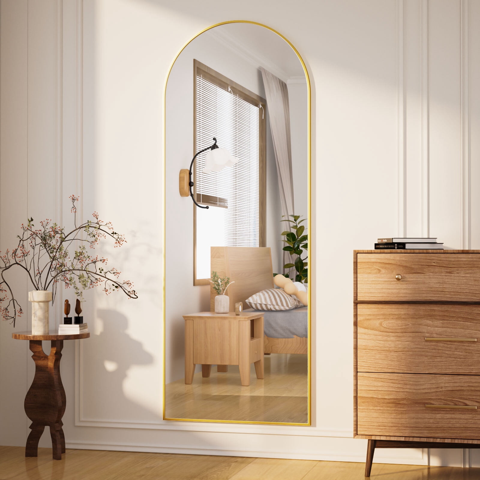Gleamira 65.1"x24" Arched Full Length Mirror Aluminum Alloy Frame Floor Mirror, Gold