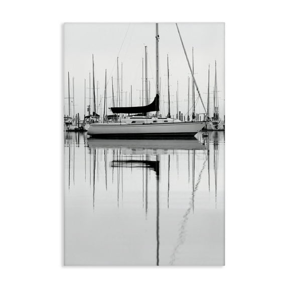 Stupell Industries Monochrome Boat Harbor Transportation Photography Wrapped Canvas Art Print Wall Art, 16 x 24