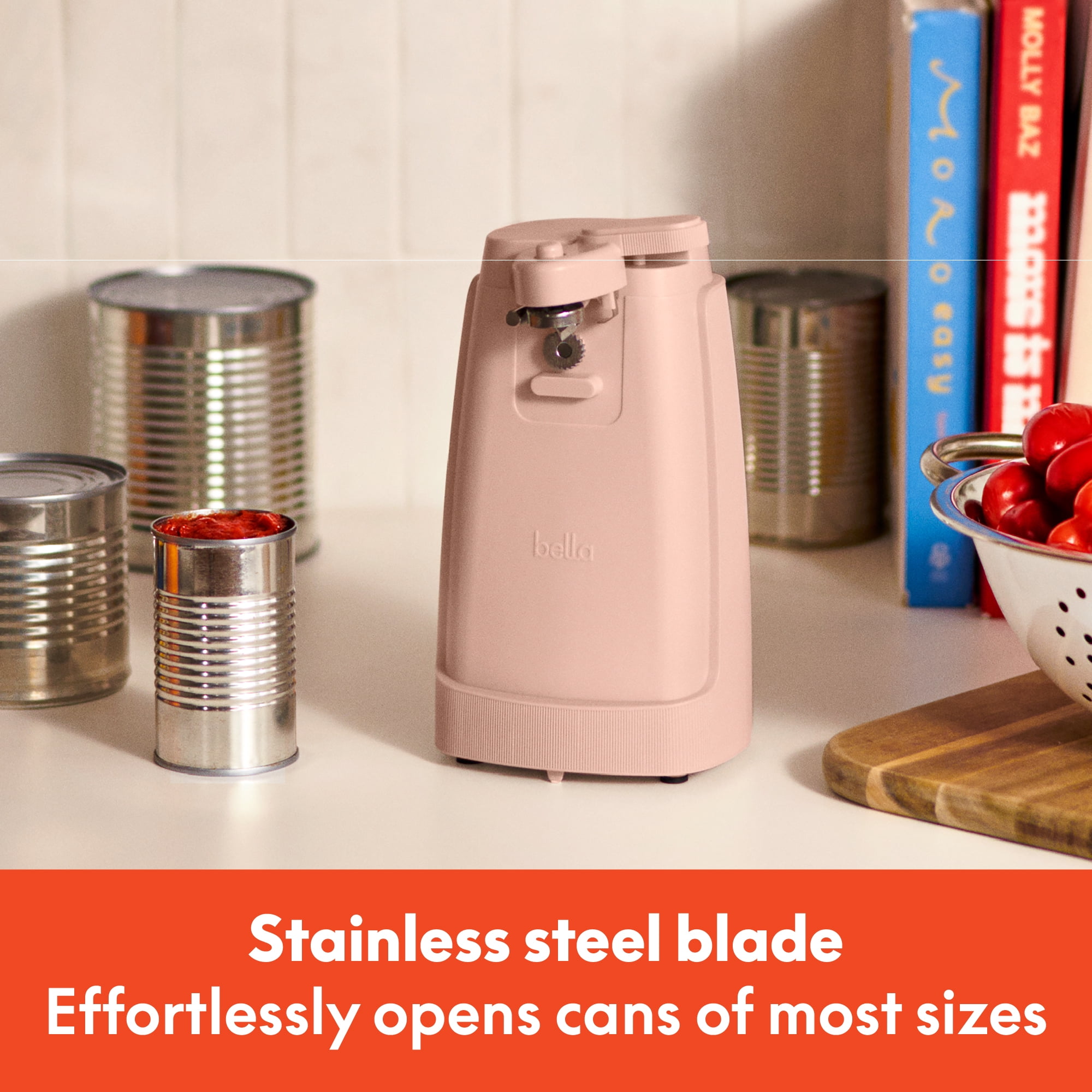 bella Electric Can Opener with Stainless Steel Cutting Blade and Cord Storage, Blossom