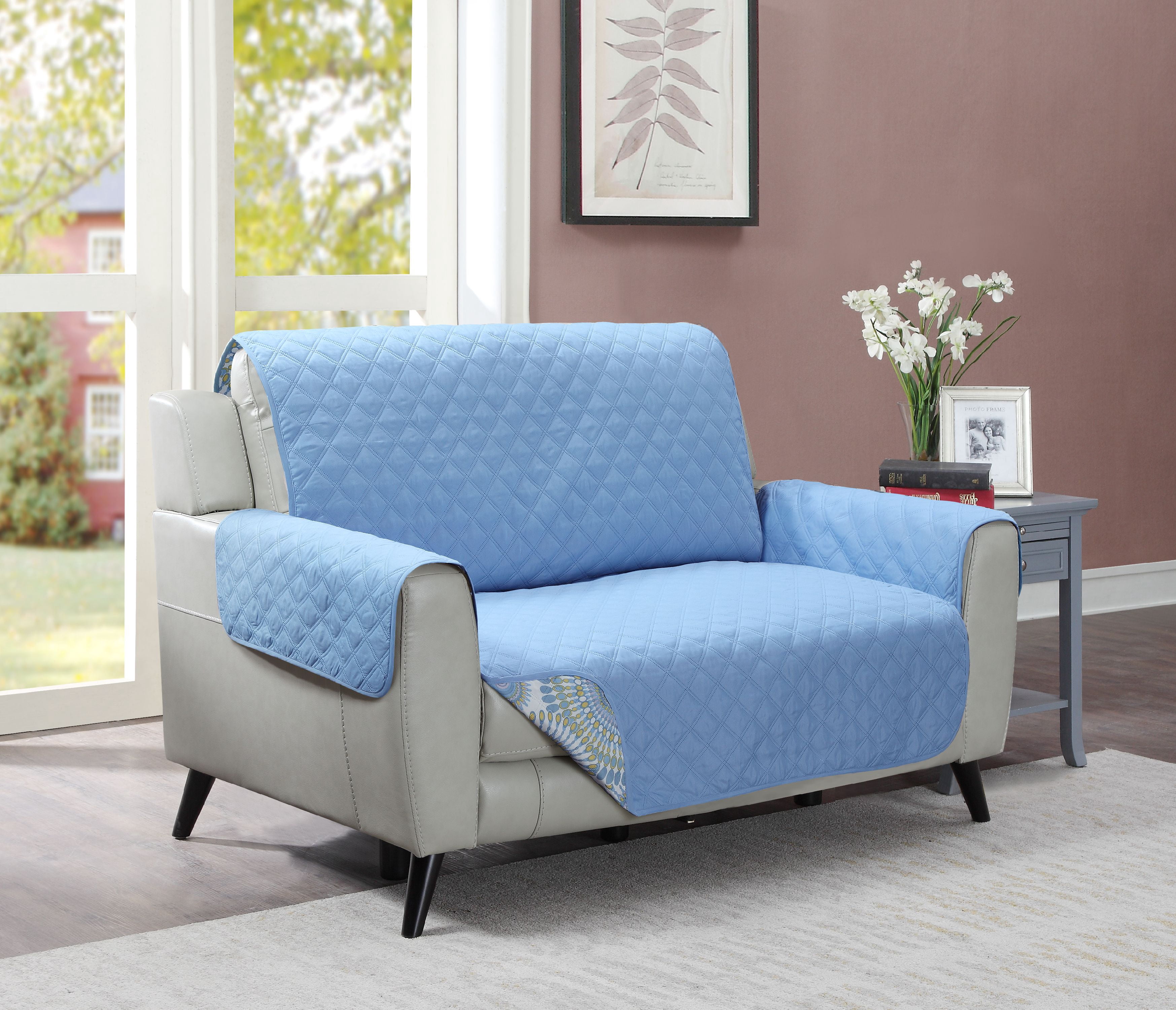 Furniture Protector Loveseat Blue Starburst Reverse to Solid