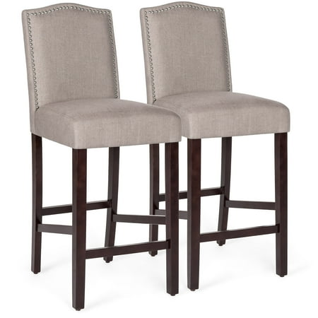 Chairs Breakfast Bar Best Choice Products Set of 2 30in Contemporary Upholstered Linen Counter Height Armless Backed Accent Breakfast Bar Stool Chairs for Dining Room, Kitchen, Bar w/ Studded Nail Head Trim - Beige ()