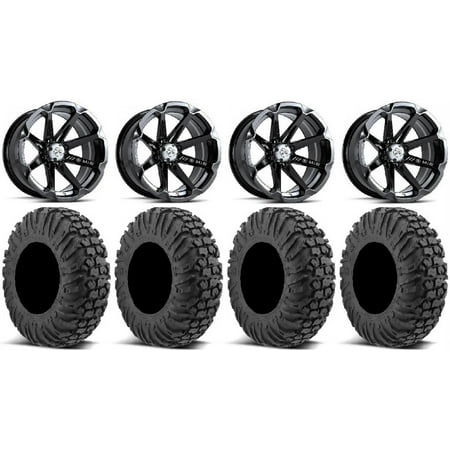 MSA Black Diesel 14 UTV Wheels 28 MotoVator Tires Kawasaki Mule Pro FXT