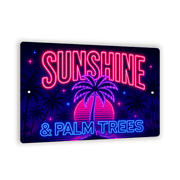 Retro "Sunshine And Palm Trees" Miami Neon Metal Sign - Tropical Beach Wall Decor - 8"x 12" Coastal Wall Art For Beach Lovers And Tropical Decor Fans