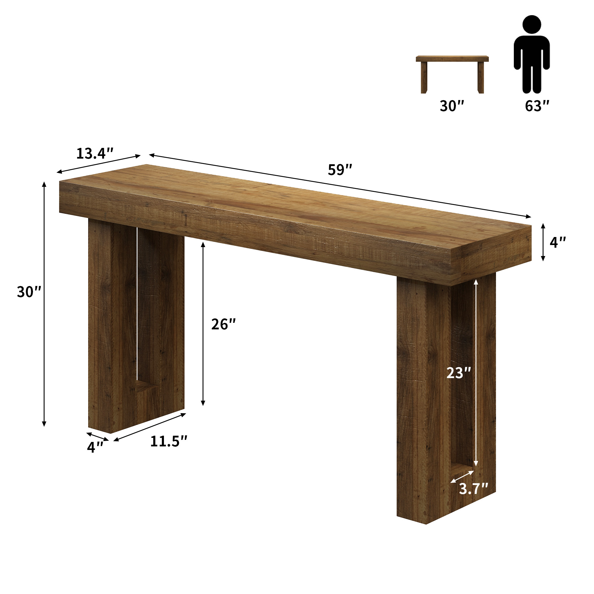 59'' Farmhouse Narrow Entryway Table, Long Wood Console Table, Sofa Table Behind the Couch for Living Room Hallway Entrance