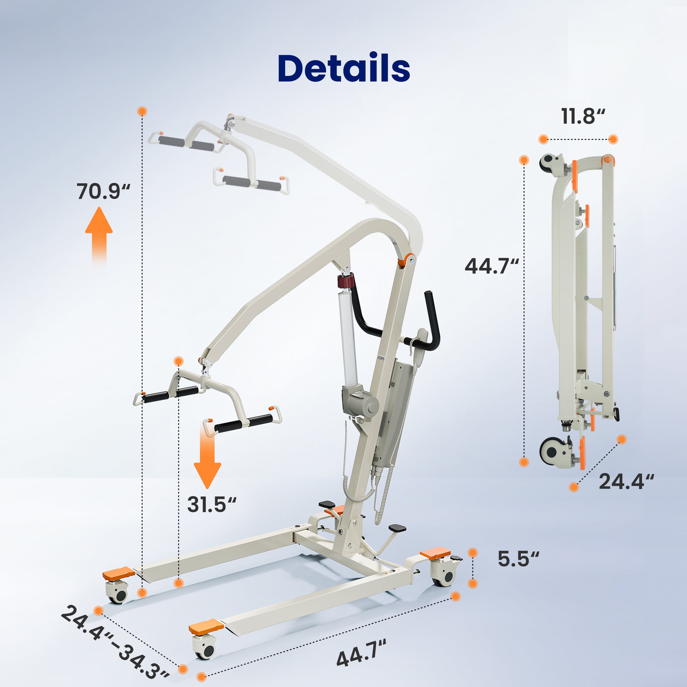 VOCIC Collapsible Electric Patient Lift, Floor Lift Assist for Elderly, Medical Transfer Device with 440LBS Capacity,Portable & Easy Assembly