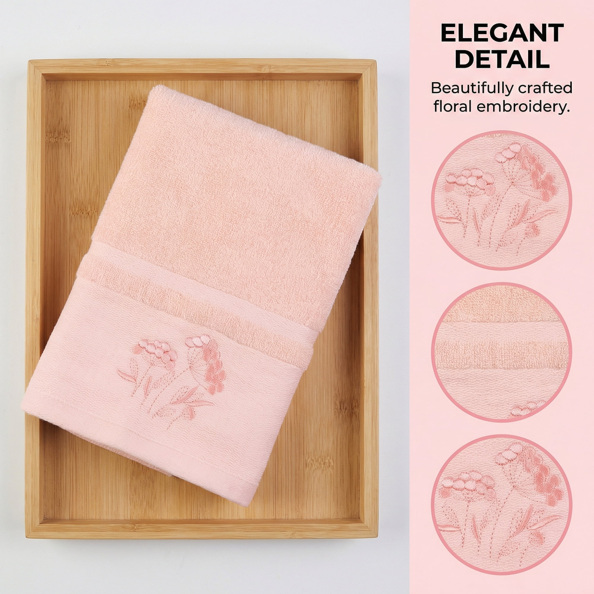 REGALWOVEN Floral Embroidered Hand Towels for Bathroom, Flowers Plant Soft Absorbent Hand Towel Set for Home Decor, 29" x 13" Light Pink 4pk