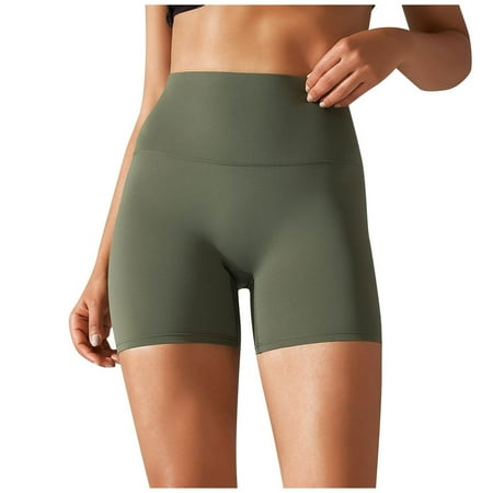 Flash deals fashion Olyvenn Women s High Waist Yoga Shorts Tummy Control Workout Running Biker Hot Pants Gym Fitness Athletic Shorts Army Green 6