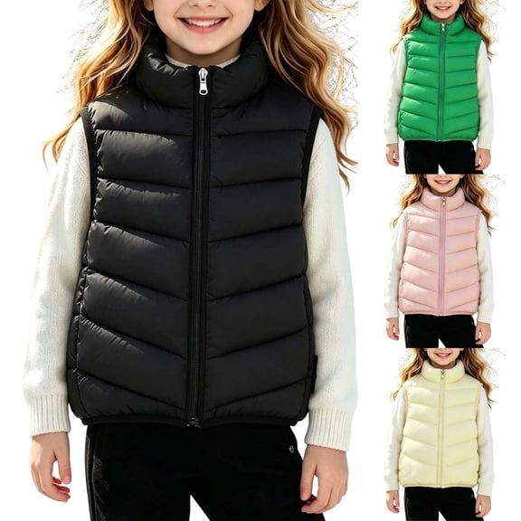 Fancifize Quilted Puffer Vest for Girls, Girl's Full Zip Sleeveless Down Jacket, Solid Color Warm Lightweight Coat 0-8 Years