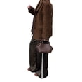 thumbnail image 2 of Women Leopard Print Elastic High Waist White Side Piping Loose Wide Leg Streetwear Long Pants Dark Brown S, 2 of 10