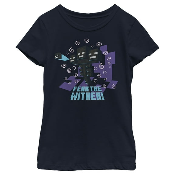 Girl's Minecraft Fear the Wither  Graphic Tee Navy Blue X Large