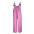 thumbnail image 6 of JURANMO Women's Loose Sleeveless Jumpsuits Adjustable Spaghetti Strap Stretchy Long Romper Solid Casual Wide Leg One Piece Pants with Pockets Pink L 90% off Clearance Sale, 6 of 7