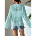 thumbnail image 4 of Womens Casual Cardigan Beach Long Sleeve Hollow Out Tie-Front Crochet Cardigan  Blue XL, 4 of 5