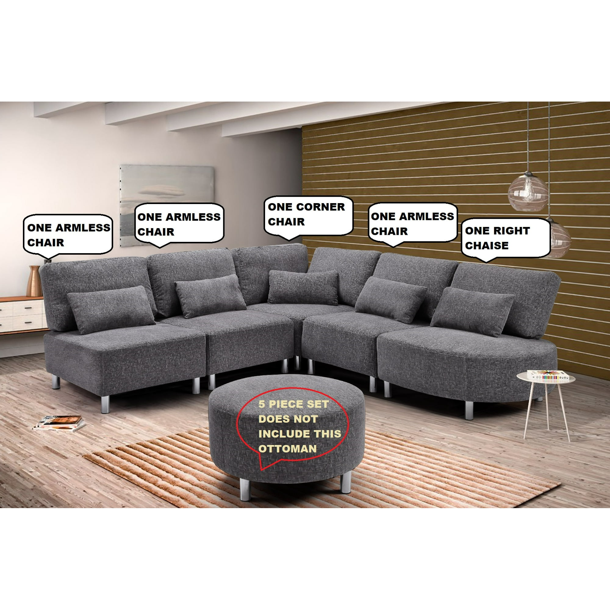 Viscologic Alliston Home Office Grey Sectional Sofa Set 5 Piece Home Office Grey Sectional Sofa Set