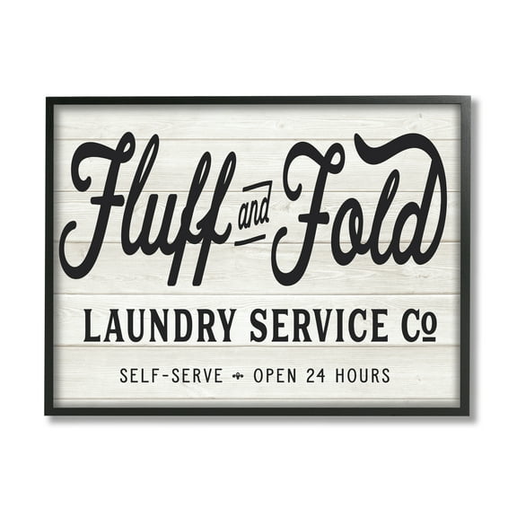 Stupell Industries Farmhouse Fluff and Fold Laundry Advertisement Rustic Pattern Typography Painting Black Framed Art Print Wall Art, 11 x 14