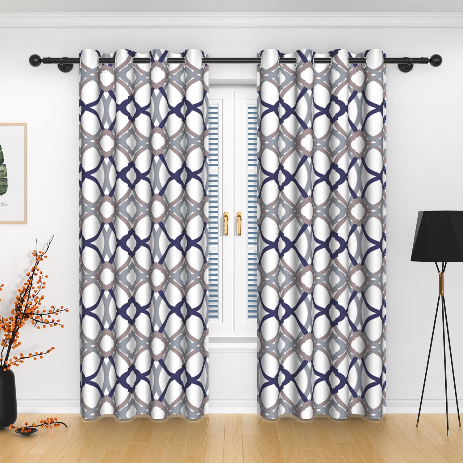 Lfeey Blackout Curtains Geometric Modern Grommet Curtains, Room Darkening Privacy Drapes, Purple and Gray, 42x84 Inches, 2 Panels