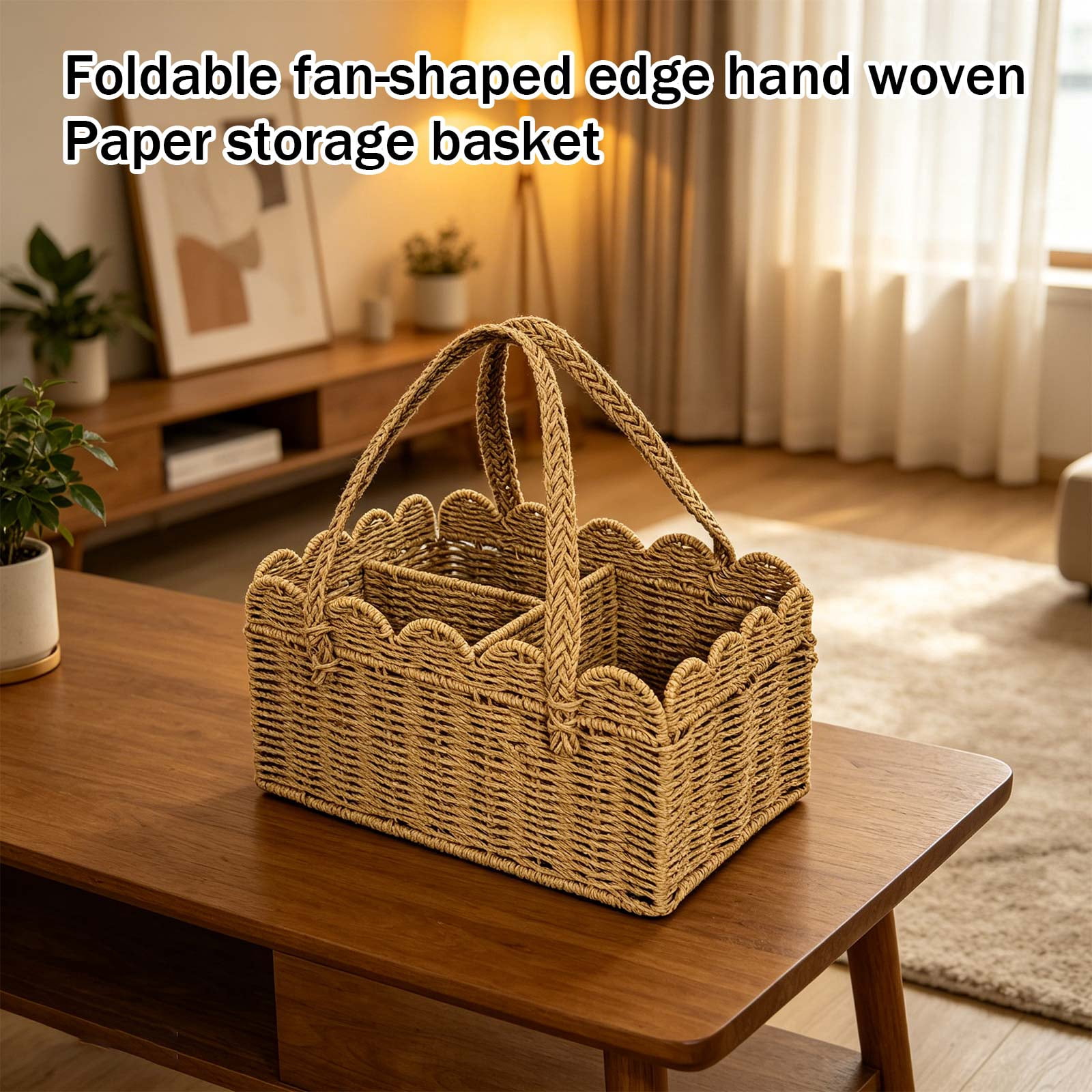 Rattan Diaper Caddy, Woven Paper Rope Storage Basket with Removable Divider, Portable Car Organizer, Newborn Shower Gift