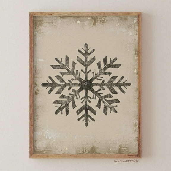 Muted Snowflake Wall Art Print Vintage Style Painting, Cozy Cottage Winter Decor, UNFRAMED PAPER POSTER, Home Decor, Vintage Gift, Living Room Dercor