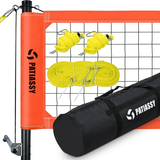 Patiassy Professional Volleyball Net Set with 2'' Aluminum Poles, 10 mm Guy Lines, Winch System