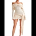 thumbnail image 1 of Vestido de Punto Corto con Hombros Descubiertos para Mujer, Larga, Irregular, con Cordones, Sexy Lechoso M, 1 of 9
