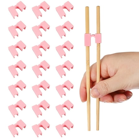 Uxcell 24 Pcs Chopsticks Helper, Reusable Training Chopstick Hinges Connector for Learners, Pink